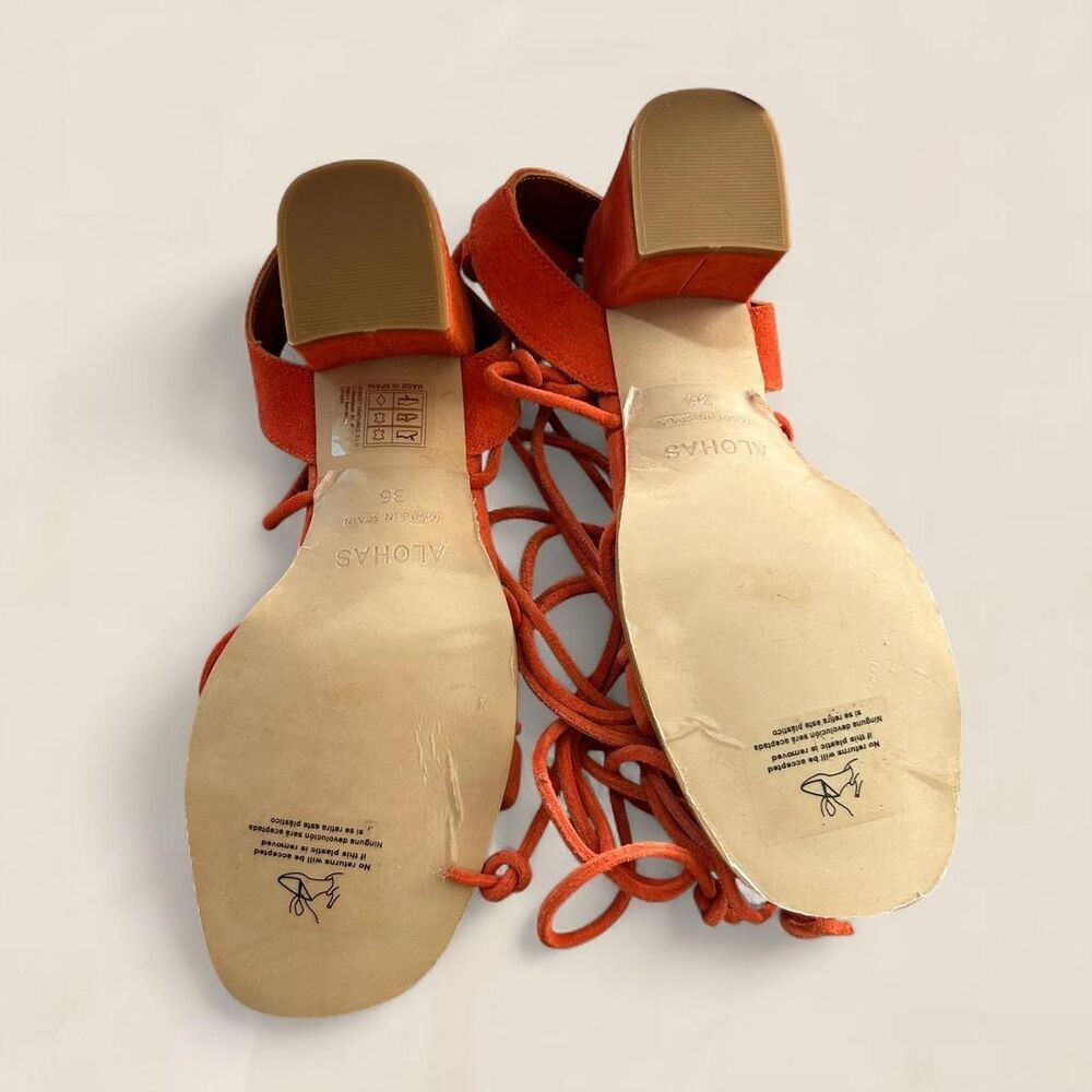 Alohas lace up strappy Sophie suede orange sandals | size 6 - Picture 5 of 8